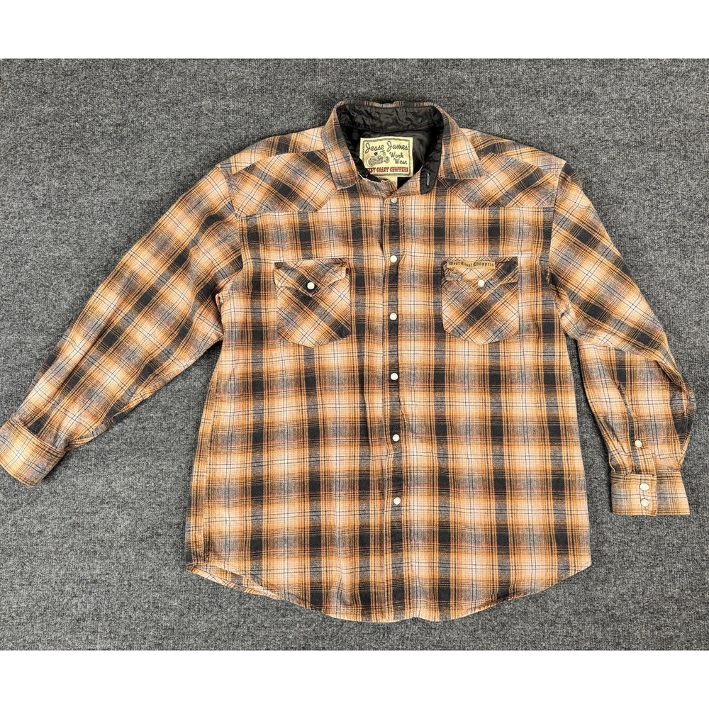 Jesse James Shirt Mens Flannel West Coast Choppers Pearl Snap Work Wear Large